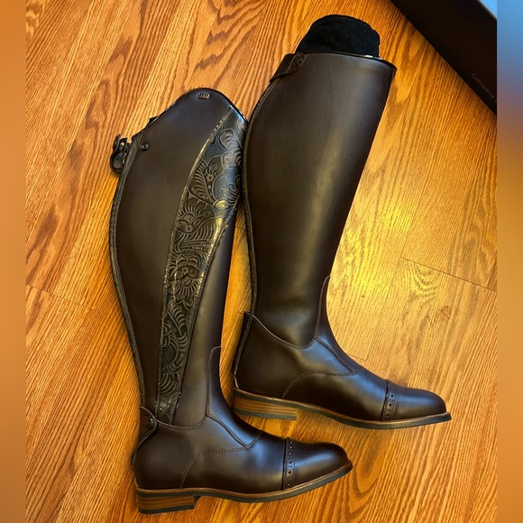 Kingsley ladies 39 brown leather dress boots tooling - Picture 2 of 8